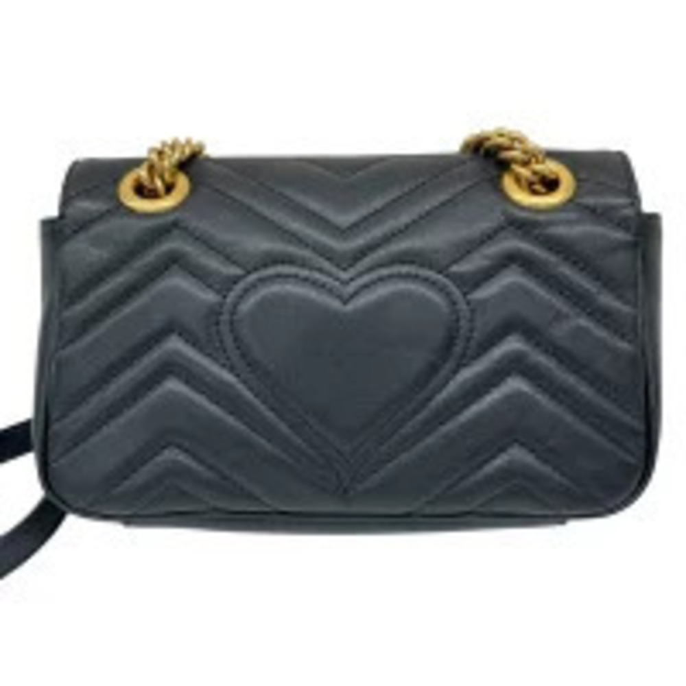 Gucci GG Heart Marmont Chain Black Shoulder Bag Leather Black